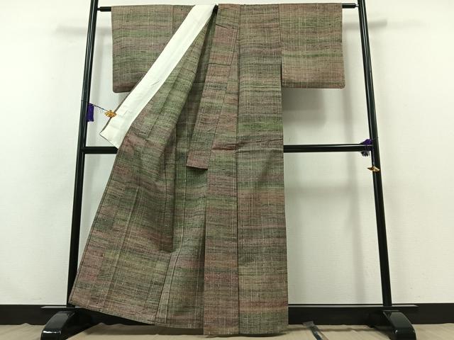 平和屋着物▽上質な紬 単衣 横段文 正絹 逸品 AABB3906jh