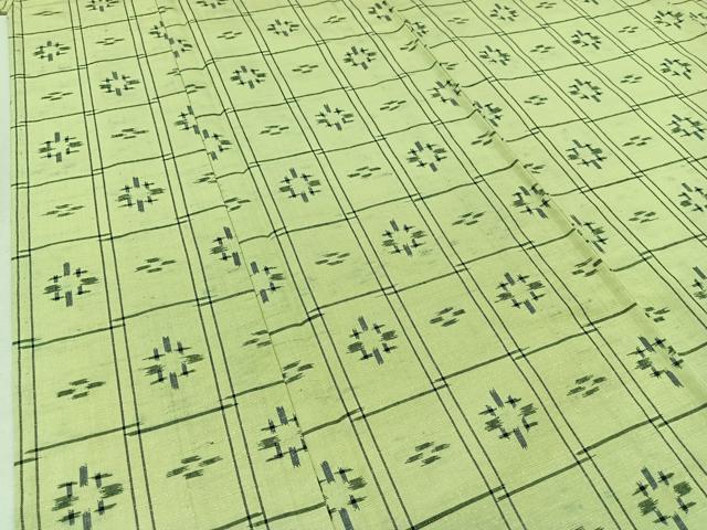平和屋着物▽上質な紬　単衣　格子花文　正絹　逸品　AABB3910jh