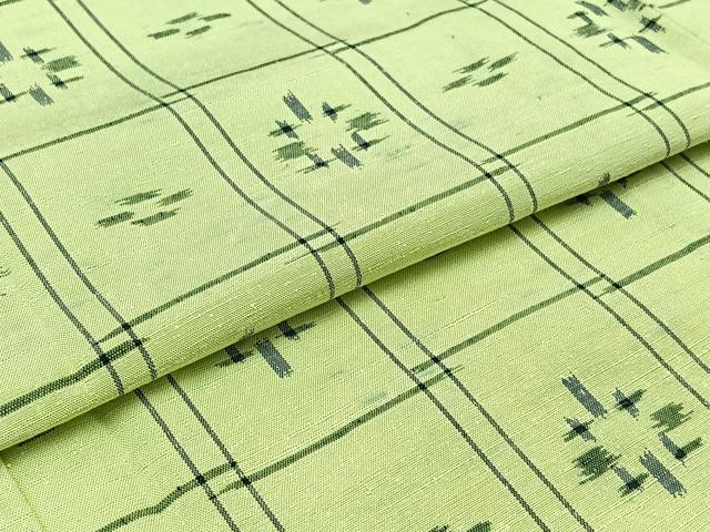 平和屋着物▽上質な紬　単衣　格子花文　正絹　逸品　AABB3910jh