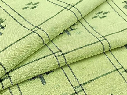 平和屋着物▽上質な紬　単衣　格子花文　正絹　逸品　AABB3910jh