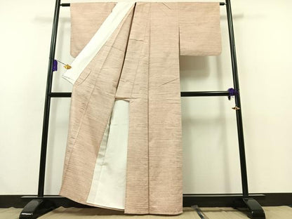 平和屋着物▽上質な紬 単衣 横段文 正絹 逸品 AABB3911jh