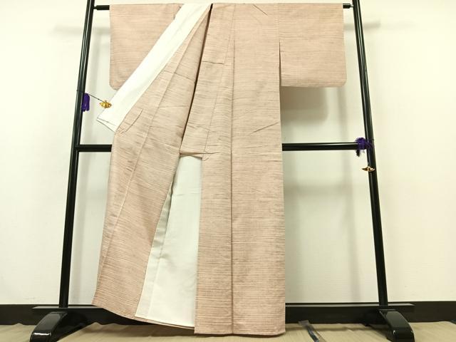 平和屋着物▽上質な紬 単衣 横段文 正絹 逸品 AABB3911jh