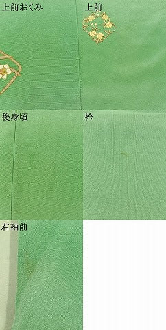 平和屋着物▽訪問着　単衣　駒刺繍　草花文　金糸　金彩　正絹　逸品　AABB3915jh
