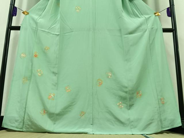平和屋着物▽訪問着　単衣　駒刺繍　草花文　金糸　金彩　正絹　逸品　AABB3915jh