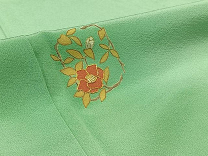 平和屋着物▽訪問着　単衣　駒刺繍　草花文　金糸　金彩　正絹　逸品　AABB3915jh
