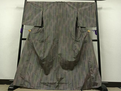 平和屋着物▽上質な紬 単衣 縞 正絹 逸品 AABB3917jh