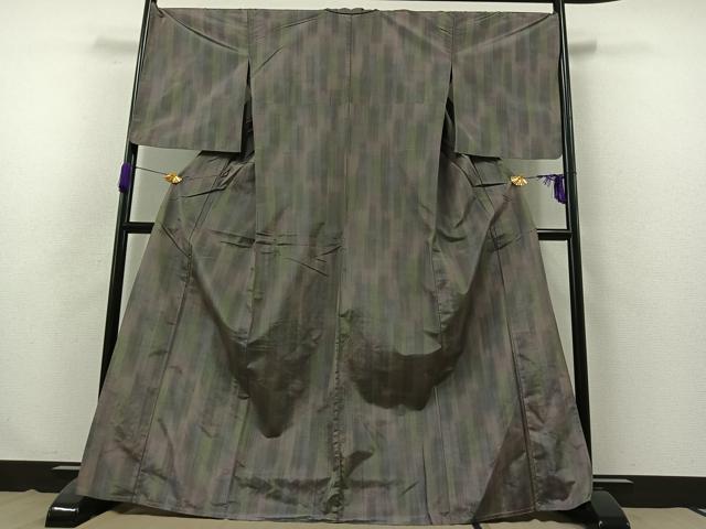 平和屋着物▽上質な紬 単衣 縞 正絹 逸品 AABB3917jh