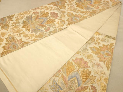 平和屋着物◎六通柄袋帯　更紗花文　金銀糸　正絹　逸品　AABB3961dt