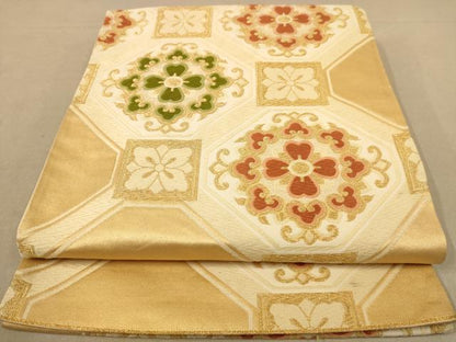 平和屋着物◎六通柄袋帯 唐織 蜀江花文 金糸 正絹 逸品 AABB3962dt