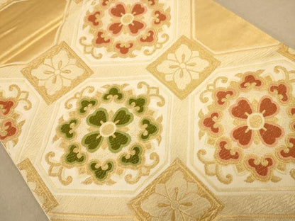 平和屋着物◎六通柄袋帯 唐織 蜀江花文 金糸 正絹 逸品 AABB3962dt