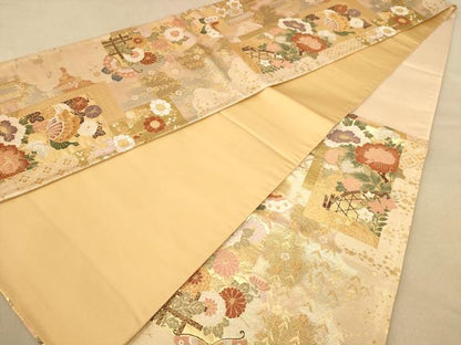平和屋着物◎六通柄袋帯　唐織　花蝶文　金銀糸　正絹　逸品　AABB3977dt