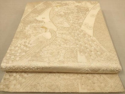 平和屋着物◎六通柄袋帯　唐織　孔雀花文　九百彩箔錦　正絹　逸品　AABB3980dt
