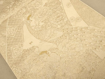 平和屋着物◎六通柄袋帯　唐織　孔雀花文　九百彩箔錦　正絹　逸品　AABB3980dt