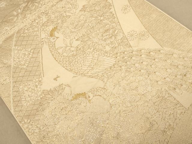 平和屋着物◎六通柄袋帯　唐織　孔雀花文　九百彩箔錦　正絹　逸品　AABB3980dt