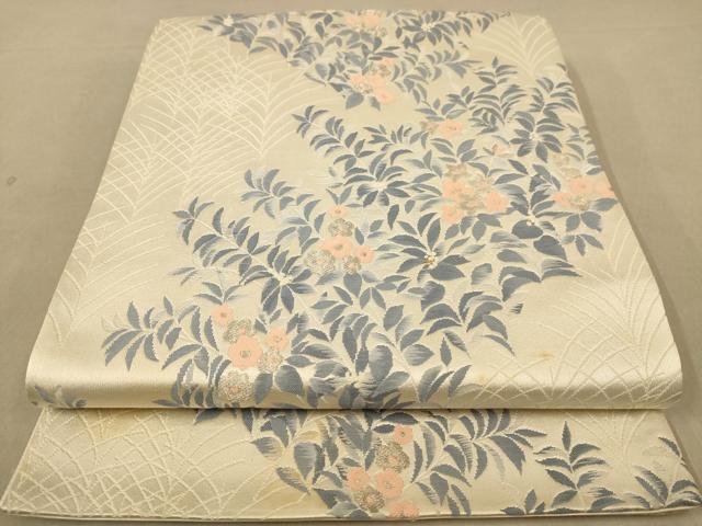 平和屋着物◎六通柄袋帯　唐織　草花文　銀糸　正絹　逸品　AABB3984dt