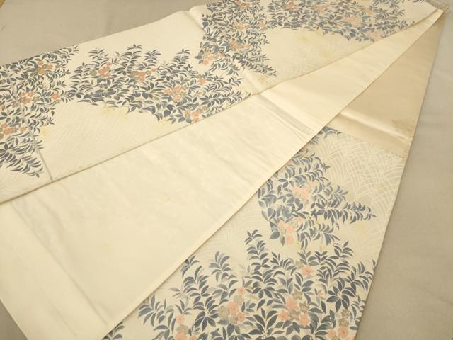 平和屋着物◎六通柄袋帯　唐織　草花文　銀糸　正絹　逸品　AABB3984dt