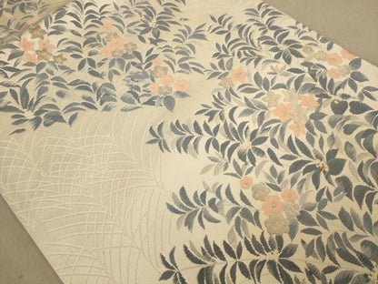 平和屋着物◎六通柄袋帯　唐織　草花文　銀糸　正絹　逸品　AABB3984dt