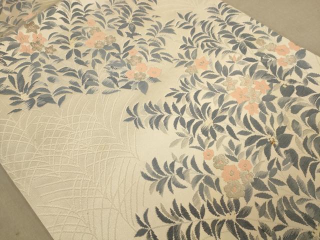 平和屋着物◎六通柄袋帯　唐織　草花文　銀糸　正絹　逸品　AABB3984dt
