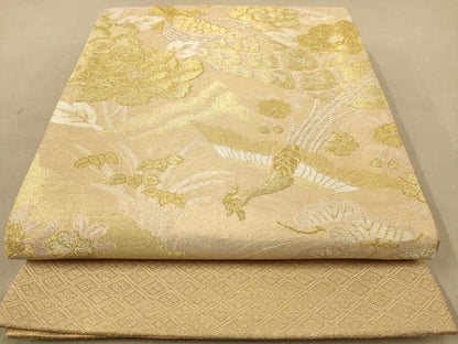 平和屋着物◎佐賀錦　六通柄袋帯　孔雀花文　金銀糸　正絹　逸品　AABB3988dt