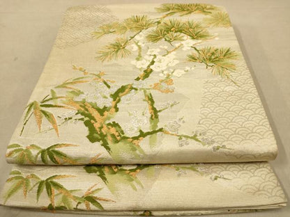 平和屋着物◎六通柄袋帯　唐織　枝松文　金銀糸　正絹　逸品　AABB3990dt