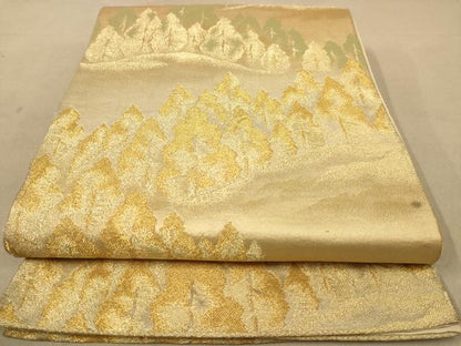 平和屋着物◎六通柄袋帯　樹林文　金糸　正絹　逸品　AABB3991dt