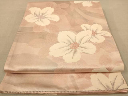 平和屋着物◎六通柄袋帯　草花文　銀糸　正絹　逸品　AABB3994dt