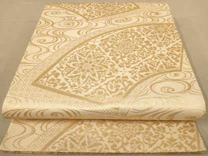 平和屋着物◎六通柄袋帯　地紙花文　金糸　正絹　逸品　AABB4005dt