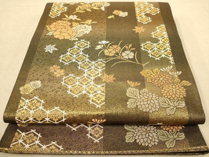 平和屋着物◎六通柄袋帯　草花文　金糸　正絹　逸品　AABB4006dt