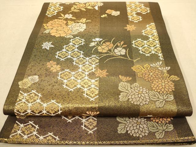 平和屋着物◎六通柄袋帯　草花文　金糸　正絹　逸品　AABB4006dt