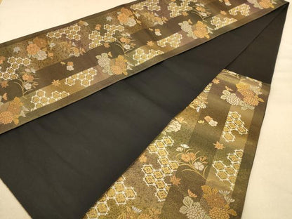 平和屋着物◎六通柄袋帯　草花文　金糸　正絹　逸品　AABB4006dt