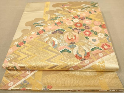 平和屋着物◎六通柄袋帯　唐織　花鳥文　金糸　正絹　逸品　AABB4007dt