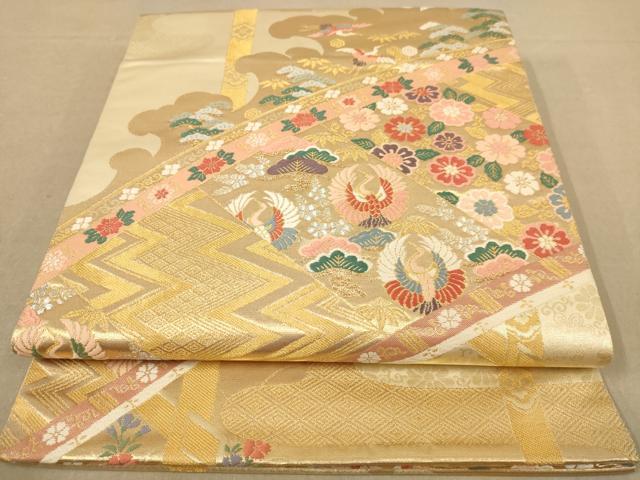 平和屋着物◎六通柄袋帯　唐織　花鳥文　金糸　正絹　逸品　AABB4007dt