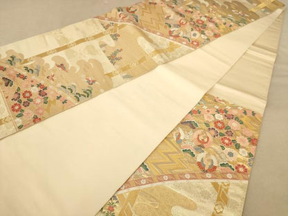 平和屋着物◎六通柄袋帯　唐織　花鳥文　金糸　正絹　逸品　AABB4007dt