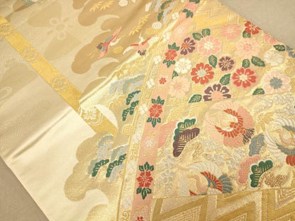 平和屋着物◎六通柄袋帯　唐織　花鳥文　金糸　正絹　逸品　AABB4007dt