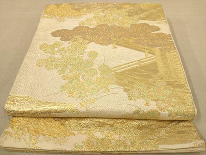 平和屋着物◎六通柄袋帯　風景花文　金糸　正絹　逸品　AABB4017dt