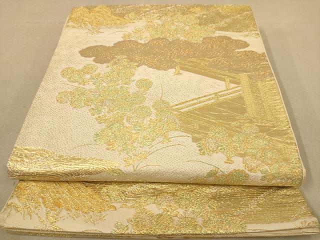 平和屋着物◎六通柄袋帯　風景花文　金糸　正絹　逸品　AABB4017dt