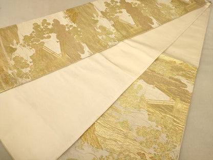 平和屋着物◎六通柄袋帯　風景花文　金糸　正絹　逸品　AABB4017dt