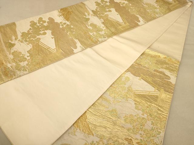 平和屋着物◎六通柄袋帯　風景花文　金糸　正絹　逸品　AABB4017dt
