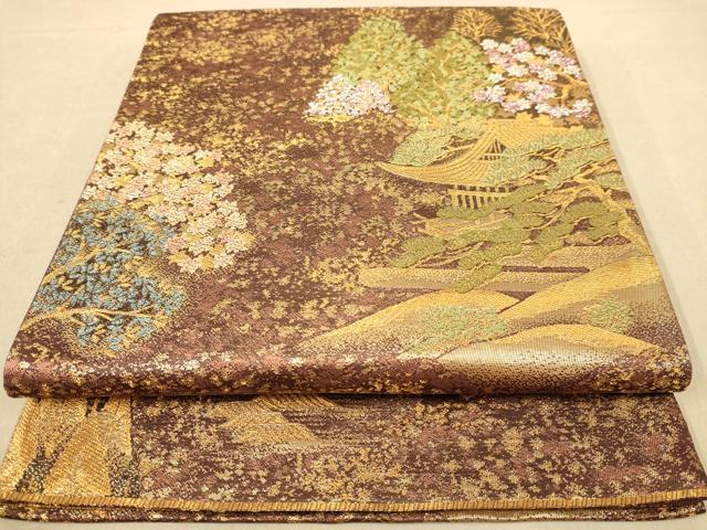 平和屋着物◎六通柄袋帯　唐織　風景花文　金銀糸　正絹　逸品　AABB4023dt