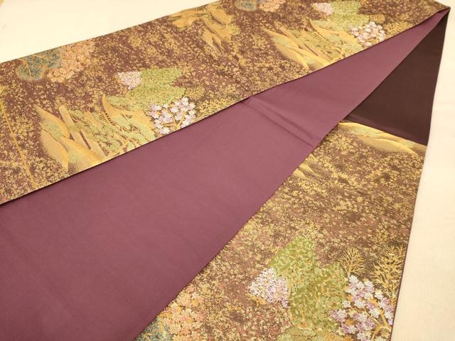 平和屋着物◎六通柄袋帯　唐織　風景花文　金銀糸　正絹　逸品　AABB4023dt