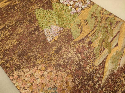 平和屋着物◎六通柄袋帯　唐織　風景花文　金銀糸　正絹　逸品　AABB4023dt