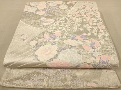 平和屋着物◎六通柄袋帯　唐織　鴛鴦花文　九百錦　プラチナ箔　正絹　逸品　AABB4025dt