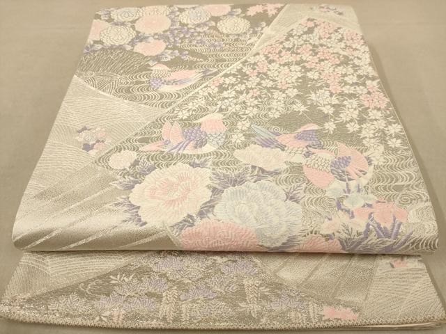 平和屋着物◎六通柄袋帯　唐織　鴛鴦花文　九百錦　プラチナ箔　正絹　逸品　AABB4025dt