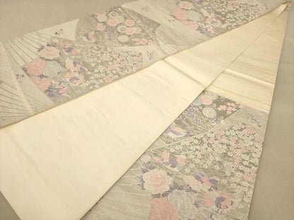 平和屋着物◎六通柄袋帯　唐織　鴛鴦花文　九百錦　プラチナ箔　正絹　逸品　AABB4025dt