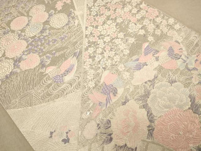 平和屋着物◎六通柄袋帯　唐織　鴛鴦花文　九百錦　プラチナ箔　正絹　逸品　AABB4025dt