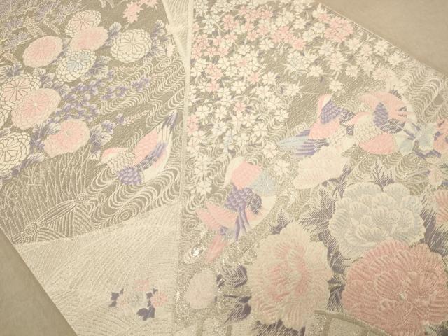 平和屋着物◎六通柄袋帯　唐織　鴛鴦花文　九百錦　プラチナ箔　正絹　逸品　AABB4025dt