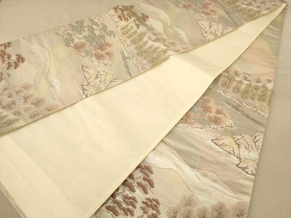 平和屋着物◎六通柄袋帯　風景文　プラチナ二重箔　正絹　逸品　AABB4033dt