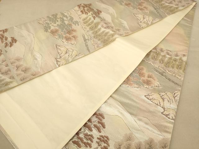 平和屋着物◎六通柄袋帯　風景文　プラチナ二重箔　正絹　逸品　AABB4033dt