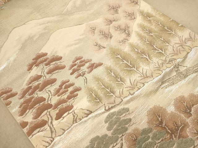 平和屋着物◎六通柄袋帯　風景文　プラチナ二重箔　正絹　逸品　AABB4033dt