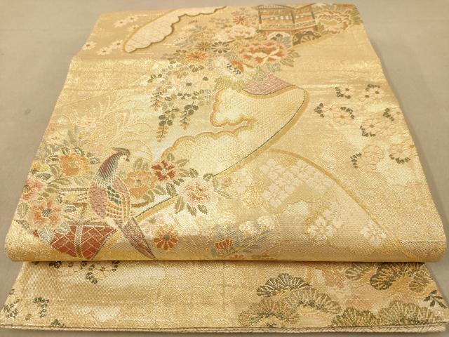 平和屋着物◎佐賀錦　六通柄袋帯　花鳥文　金糸　正絹　逸品　AABB4034dt